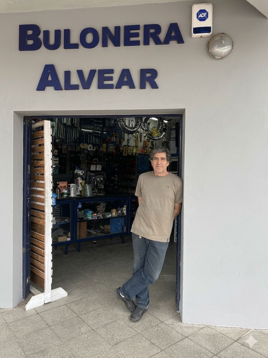 Miguel Ángel Mela en la puerta de Bulonera Alvear - Resistencia